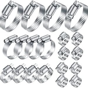 20 Pcs Hose Clamps Stainless Steel, 1/4-2 in (6-51mm) Adjustable Worm Gear Pipe Hose Clamps, Heavy Duty Fuel Line Hose Clamps for Plumbing, Automotive, Dishwasher, Washing Machine, Mechanical