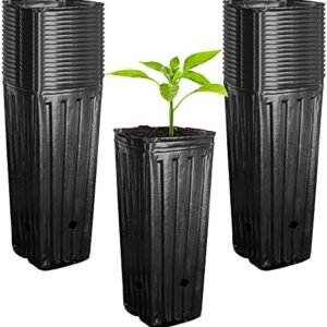 50pcs Plastic Deep Plant Nursery Pots,12.2”Tall Tree Pots,Black Deep Seedling Container Pots with Drainage Holes for Indoor Outdoor Gardening (4.72" Wx12.2 H)