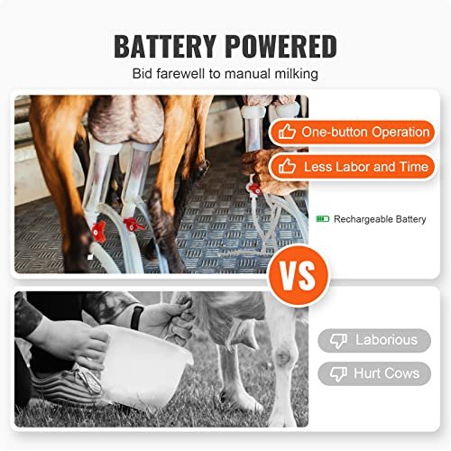 Goat Milking Machine, 6 L 304 Stainless Steel Bucket, Electric Automatic Pulsation Vacuum Milker, Portable Milker with Food-Grade Silicone Cups and Tubes, Adjustable Suction for Cows and Sheep - Image 3