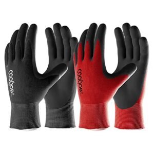 COOLJOB Gardening Gloves for Men, 6 Pairs Breathable Rubber Coated Garden Gloves for Weeding Landscaping, Outside Work Gloves for Lawn Yard, Men’s Large Size, Black & Red (Half Dozen L)