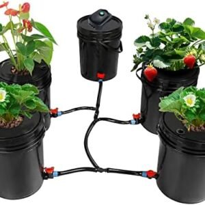 MAOPINER Deep Water Culture Hydroponic Bucket Kit with Air Pump, Airstone DWC Hydroponic System Indoor 5.28 Gallon (5 Buckets)