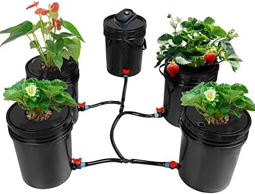 MAOPINER Deep Water Culture Hydroponic Bucket Kit with Air Pump, Airstone DWC Hydroponic System Indoor 5.28 Gallon (5 Buckets)
