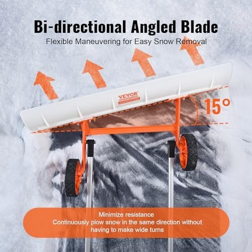 Snow Pusher Shovel with Wheels for Driveway, 37 inch Bi-Directional Heavy Duty Plastic Snow Pusher on Wheels, Wheeled Rolling Snow Shovels for Snow Removal - Image 3