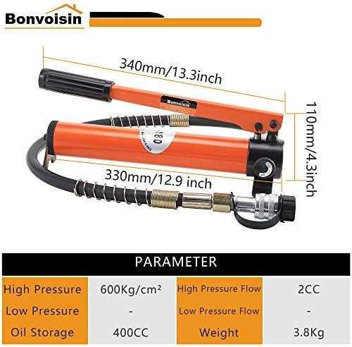 Bonvoisin 20T Hydraulic Ram Cylinder Jack Low Profile Porta Power Ram 0.55" Stroke Single-Acting Mini Jack Ram with CP-180 Hydraulic Hand Pump for Machinery Shipbuilding - Image 3