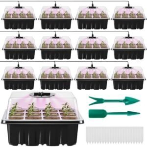 20 Pack Seed Starter Kit 240 Cell Seed Starter Tray with Grow Light Sprouting Tray with Adjustable Humidity Dome and Base Small Greenhouse for Indoors Grow Trays for Seedlings Plant Germination Trays