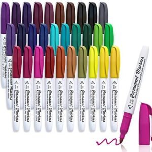 Lelix 30 Colors Permanent Markers, Fine Point, Assorted Colors, Works on Plastic,Wood,Stone,Metal and Glass for Kids Adult Coloring Doodling Marking