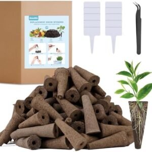 100 Pack Grow Sponges, Replacement Root Growth Sponges Seed Pods Compatible with AeroGarden, Seed Starter Sponges Kit with 10 Plant Labels and 1 Tweezers for Hydroponic Indoor Garden System