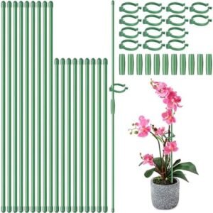 28 Pcs Plant Stakes Adjustable Plant Support Sticks, Plant Support Stakes with 28 Rings and 14 Connectors for Indoor Outdoor Plants Potted Flowers Tomato Rose(16+12inch)