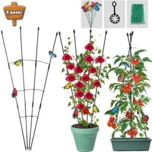 2Pack Garden Trellis for Climbing Plants Outdoor & Indoor, 47in Obelisk Trellis and Tomato cage 2 Shapes Rustproof Plant Support Indoor Plants Trellis for Potted Plants with 10pcs Colorful Butterfly
