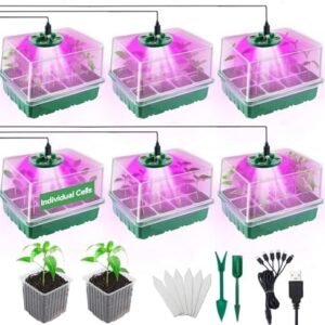 Individual Enlarged 72 Cells Seed Starter Tray with Grow Light- 6 Pack Heightened Thicken Seed Starting Kit with Adjustable Humidity Dome for Indoor Plant Seedling Gardening Growing Kit