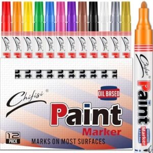 Permanent Oil-Based Paint Pens,Medium Tip Never Fade Paint Pens,Quick Dry And Waterproof Paint Marker pen For Plastic,Metal, Glass, Wood,Rock, Fabric,DIY Craft And More(Set of 12)