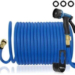 Expandable Garden Hose 100ft - New Patented Water Hose with 40 Layers of Innovative Nano Rubber - Lightweight, Durable, Flexible (Dark Blue)