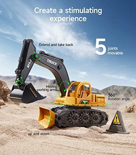 Geyiie Construction Trucks Toy Set, Construction Vehicles Site for Kids Engineering Toys Playset for Boys Girls, Pull Back Cars Excavator Tractor Bulldozer Dump Sand Toys Gifts for Party Favor - Image 3