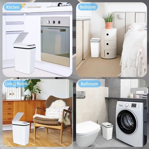 2Pack Bathroom Small Trash Can with Lid, 2.2 Gallon Touchless Automatic Garbage Can Slim Waterproof Motion Sensor Smart Trash Bin for Bedroom, Office, Living Room(Black/White) - Image 6