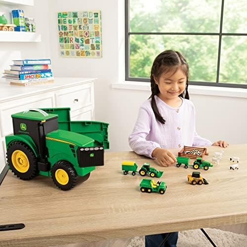 John Deere Value Set and Carrying Case - Portable Tractor-Shaped Carrying Case with 10 Compartments - Farm Toys - 18 Count - 3 Years and Up,Black/ Green/ Yellow - Image 4