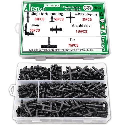340PCS 1/4" Drip Irrigation Kit Barbed Connectors, Straight Barb, Tee, Single Barb, End Plug, Elbow, 4 Way Coupling Irrigation Fittings for Garden Lawn Flower Pot Q-K1-042-BOX - Image 6