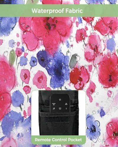 4th of July Outdoor TV Cover 32 Inch Flower Floral Leaves TV Enclosure Independence Day Patriotic Liberty TV Covers for Outside TV Display Screen Protector with Remote Control Pocket - Image 3