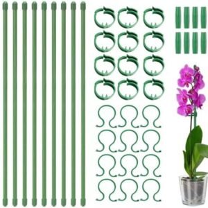 Set of 70 Adjustable Plant Support Stakes 15.7 Inch Garden Single Stem Plant Cage Rings with Plant Clips for Indoor and Outdoor Orchid Rose Tomato