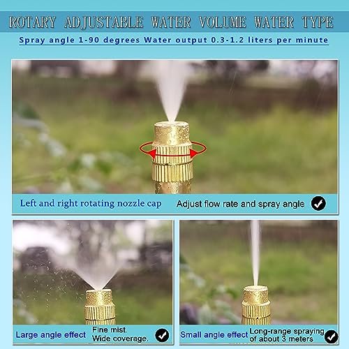 Greenhouse Drip Irrigation Kit Automatic Irrigation System 360°Adjustable 10 Brass Spray Nozzles 1/4 inch Irrigation Tubing Hose Patio Misting Plant Watering with 33Ft Blank Distribution Tubing Hose - Image 3