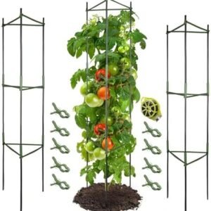 GROWNEER 3 Packs Tomato Cages, Up to 51 Inches Plant Cages Assembled Tomato Garden Cages Stakes Vegetable Support Trellis, with 9Pcs Clips and 328 Feet Twist Tie, for Vertical Climbing Plants
