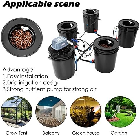 Hydroponics Growing System 5 Gallon DWC Hydroponic Bucket Kit Multi Barrel Hydroponic Machine Drip Irrigation System for Vegetables (4 Bucket + Reservoir Kit) - Image 6