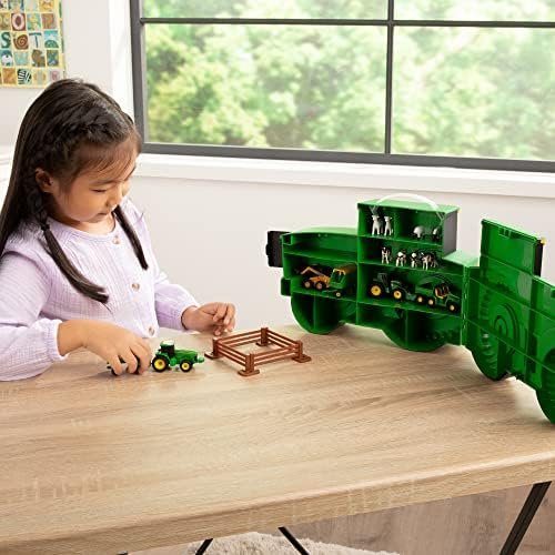 John Deere Value Set and Carrying Case - Portable Tractor-Shaped Carrying Case with 10 Compartments - Farm Toys - 18 Count - 3 Years and Up,Black/ Green/ Yellow - Image 2