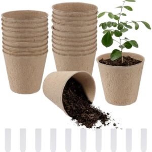 Cosweet 50 Pcs Thickened Peat Pots, 3.15" Biodegradable Eco-Friendly Plant Seedling Starters Kit, Seed Germination Trays with 100 Plant Markers for Vegetable Tomato Saplings & Herb Seed Germination