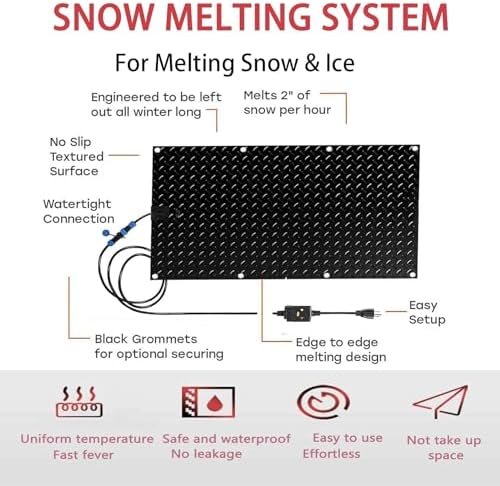 Melting Mat for Snow and Ice Removal - Slip-Proof Outdoor Stair Heated Mat with Fast 2 in/H Melting Speed - Includes Power Cord and Connecting Line - Ideal for Walkways and Entrances - Image 2