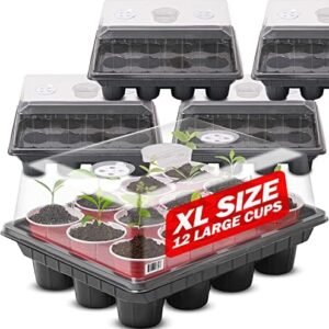Pack of 5 Plant Germination Kit - 4" Dome Closure Seed Starter Tray, 2 Adjustable Vents Attached Cloning Tray, 12 Cells That Fit 12 Oz Cups, Suitable for Large Seeds