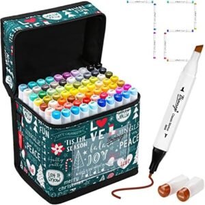 Bianyo Gift Series Alcohol Markers Set, 72 Primary Colors Alcohol-Based Bullet & Chisel Dual Tip Art Markers Set with Christmas Gift Bag for Coloring, Drawing, Sketching, Designing