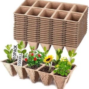 wyewye 10 PCS 100 Cells Plant Germination Trays with Plant Labels, Biodegradable and Compostable Peat Pots for Seed Starting, Vegetable, Herb, Flower Gardening.