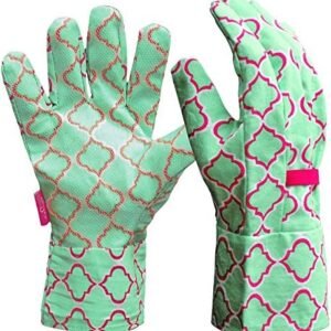 Cotton Canvas Garden Gloves with Mini Dots, Single Pair, Geometric Pattern, Medium