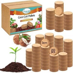 Legigo 200 Pcs 30mm Organic Coco Coir Pellets for Plants- Compressed Coconut Coir Potting Soil, Coco Fiber Pellets Coco Coir Soil for Planting, Garden, Bonsai, Herbs, Flower & Vegetables