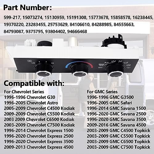 599-217 Heater A/C Control Switch, Air Conditioning Climate Control Module Panel Compatible with 1996-2020 Chevrolet Express Kodiak Astro, GMC Savana Safari Topkick - Image 2