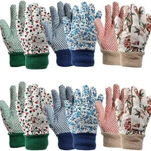 Yopay 6 Pairs Gardening Gloves for Women, Soft Jersey Garden Gloves, Rubbuer Dots Cotton Working Gloves for Men, Planting, Seeding, Fishing, Restoration Work, 3 Colors
