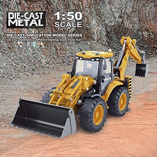 Die-cast Excavator Backhoe Front Loader Truck 1/50 Metal Engineering Vehicle Construction Tractor Model Collection Bulldozer Back Hoe Truck Decoration Toy Gift for Kids - Image 6