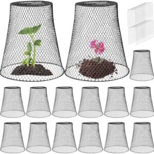 15 Pcs Large Chicken Wire Cloche Plant Protector Cover 11x12 Inch Metal Garden Cloche Dome for Plants Wire Protection Basket with Garden Stakes Plant Cages from Animals