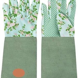 Esschert Design Jute Gloves with Rose Print with Nodules Forearm Protection