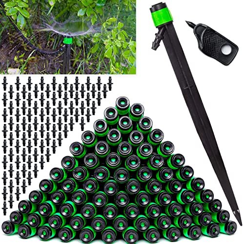 CARPATHEN 100 Drip Irrigation Emitters Vortex - Drip Irrigation Parts for Garden Drip Irrigation System - ¼" Irrigation Tubing Compatible - 360° Adjustable Fan Sprayer for Raised Beds, Potted Plants