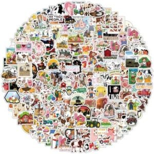 200Pcs Farm Stickers Pack, Cartoon Cute Food Vinyl Waterproof Decals for Water Bottle,Laptop,Phone,Skateboard,Scrapbooking,Bumper Gifts for Kids Teens Adults Fans for Party Supply