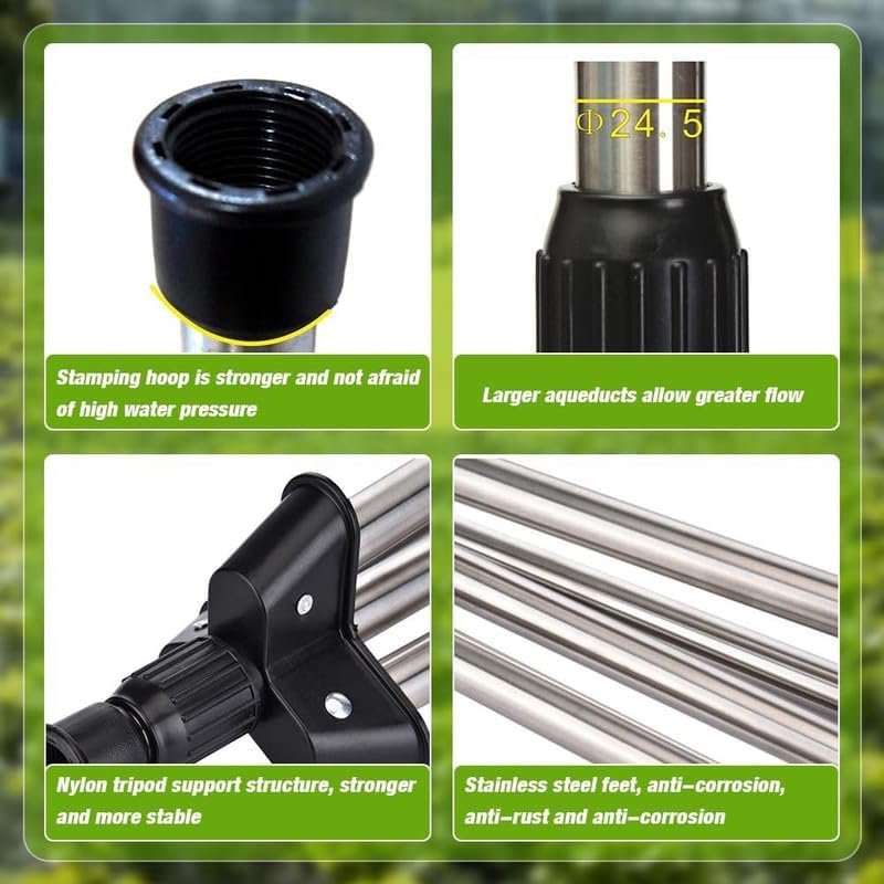 Rotating Tripod Sprinkler, Upgraded Stainless Steel Automatic Rotary Irrigation Tripod Telescopic Support Sprinkler with 360 Degree Large Area Coverage, Watering Sprinklers for Lawn Yard Garden - Image 6