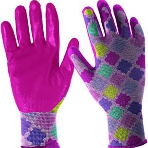 Youth Stretch Garden and Yardwork Gloves with Nitrile Coating | Single Pair | Color: Purple Geometric Pattern | Size: One Size Fits Most Youth