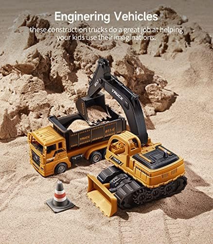 Geyiie Construction Trucks Toy Set, Construction Vehicles Site for Kids Engineering Toys Playset for Boys Girls, Pull Back Cars Excavator Tractor Bulldozer Dump Sand Toys Gifts for Party Favor - Image 7