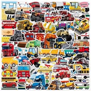 Transportation Vehicle Truck Stickers for Kids Boy, Vinyl Waterproof Sticker 100 Pack, Party Favor and Supplies (Construction truck Airplane Train Helicopter Car Boat Motorcycle Tractor Bus Firetruck)
