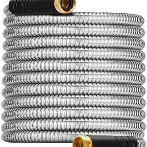 Garden Hose 100 ft, 304 Stainless Steel Metal Garden Hose– 3/4'' Solid Fittings, Lightweight, Flexible, Kink-Free, Durable, Dog Proof, Puncture Proof Water Hoses pipe for Yard, Outdoor, RV