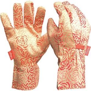 77342-26, Medium Cotton Canvas Garden Gloves with Mini Dots, Single Pair, Rose Pattern, Color