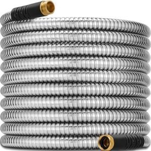 Metal Garden Hose 25 ft x 5/8" - Heavy Duty Water Hoses with 3/4''Solid Fittings - Flexible,Lightweight,Never Kink & Tangle Free, 304 Stainless Steel Car Washing Pipe,Durable Easy Storage