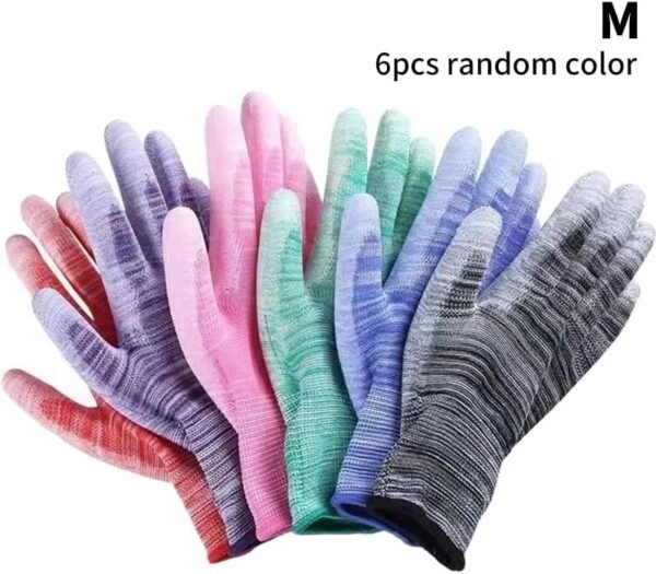 6 Pairs Colorful Gardening Gloves For Women And Men Coated Finger Gloves PU Nylon Garden Gloves Outdoor Protective Work Gloves for Winter, (Color Random) - Image 7