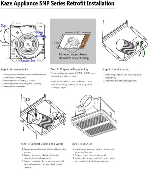 SNP100H | 100 CFM | 0.8 Sone | Humidity Sensing | No Attic Access Required Bathroom Ventilation Exhaust Extractor Fan - Image 5
