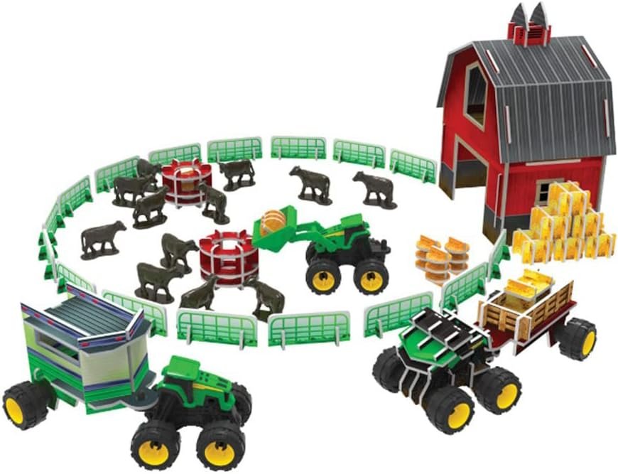 ERTL John Deere Buildable Farm Toy Play Set with Toy Tractors and 12 Toy Animals - Kid’s Building Set for Creative Play - Ages 6 Years and Up